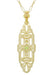 Art Deco Filigree Vintage Inspired Peridot Lozenge Pendant Necklace in Yellow Gold Over Sterling Silver