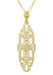 Art Deco Filigree Vintage Inspired Peridot Lozenge Pendant Necklace in Yellow Gold Over Sterling Silver