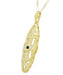 1920's Art Deco Filigree Lozenge Shape Blue Sapphire Pendant Necklace in Sterling Silver with Yellow Gold Vermeil