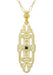 1920's Art Deco Filigree Lozenge Shape Blue Sapphire Pendant Necklace in Sterling Silver with Yellow Gold Vermeil