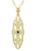 1920's Art Deco Filigree Lozenge Shape Blue Sapphire Pendant Necklace in Sterling Silver with Yellow Gold Vermeil