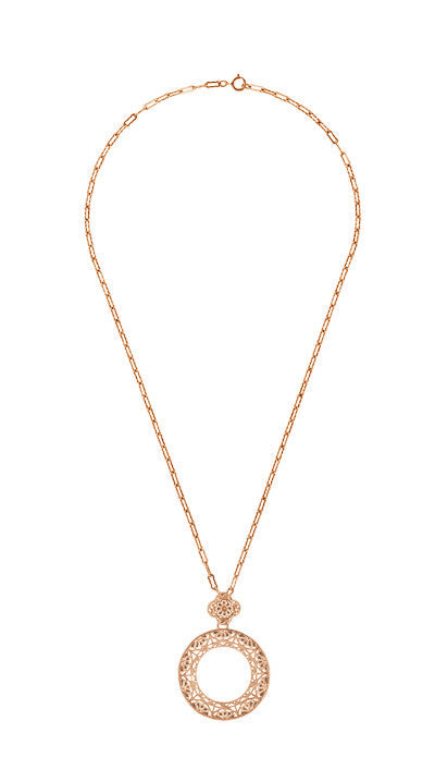 Art Deco Eternal Circle of Love Filigree Pendant Necklace in Sterling Silver with Rose Gold Vermeil - Item: N170R - Image: 3