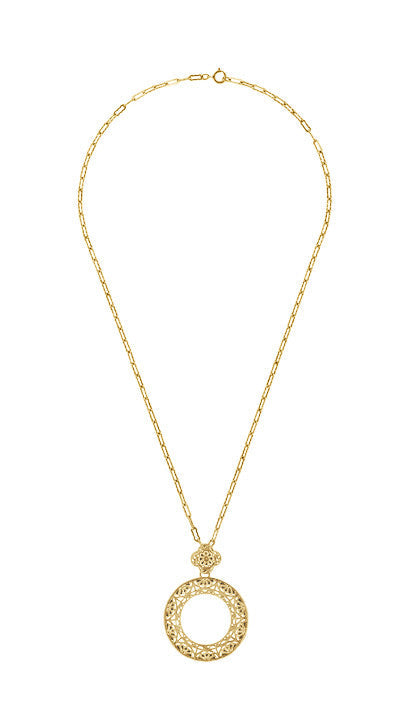 Art Deco Eternal Circle of Love Filigree Pendant Necklace in Sterling Silver with Yellow Gold Vermeil - Item: N170Y - Image: 3