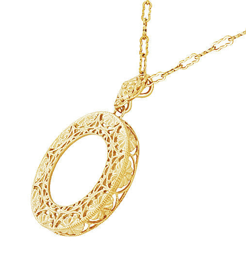 Art Deco Eternal Circle of Love Filigree Pendant Necklace in Sterling Silver with Yellow Gold Vermeil - Item: N170Y - Image: 2