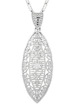 Art Deco Dangling Leaf Diamond Filigree Necklace in Sterling Silver