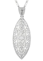Art Deco Dangling Leaf Diamond Filigree Necklace in Sterling Silver