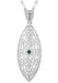 1920's Vintage Style Filigree Emerald Leaf Pendant Necklace in Sterling Silver