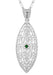 1920's Vintage Style Filigree Emerald Leaf Pendant Necklace in Sterling Silver