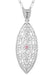 Pink Sapphire Dangling Leaf Art Deco Filigree Necklace In Sterling Silver