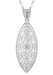 Pink Sapphire Dangling Leaf Art Deco Filigree Necklace In Sterling Silver
