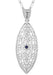 Art Deco Sterling Silver Blue Sapphire Filigree Leaf Necklace