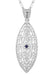 Art Deco Sterling Silver Blue Sapphire Filigree Leaf Necklace