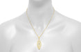 1920's Blue Sapphire Filigree Leaf Pendant Necklace in Yellow Gold Vermeil Over Sterling Silver