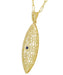 1920's Blue Sapphire Filigree Leaf Pendant Necklace in Yellow Gold Vermeil Over Sterling Silver