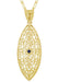 1920's Blue Sapphire Filigree Leaf Pendant Necklace in Yellow Gold Vermeil Over Sterling Silver
