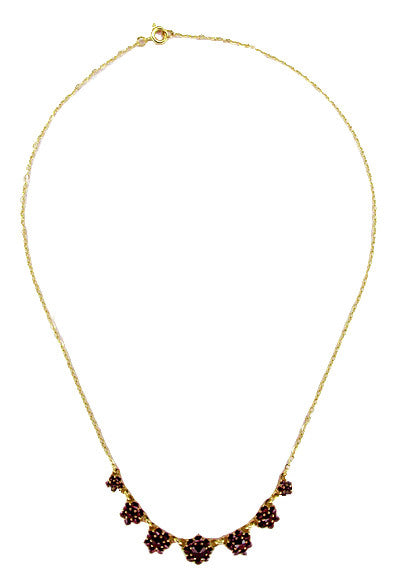 Victorian Bohemian Garnet Flowers Necklace in Sterling Silver with Yellow Gold Vermeil - Item: N178 - Image: 2