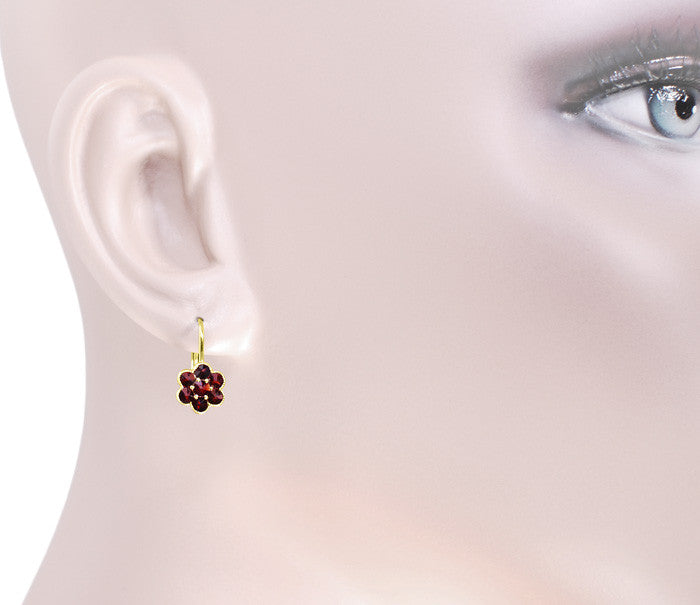 Small Bohemian Garnet Victorian Drop Earrings in 14 Karat Yellow Gold and Sterling Silver Vermeil - Item: E130 - Image: 3