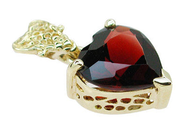 Pyrope Garnet Filigree Heart Pendant in 14 Karat Yellow Gold - alternate view