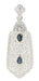 Art Deco Filigree Sapphire and Diamond Lavalier Pendant Necklace in 14 Karat White Gold