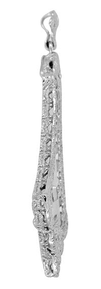 Art Deco Filigree Crystal and Diamond Pendant in 14 Karat White Gold - alternate view