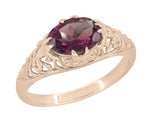 Edwardian Filigree 14 Karat Rose Gold East West Oval Rhodolite Garnet Engagement Ring