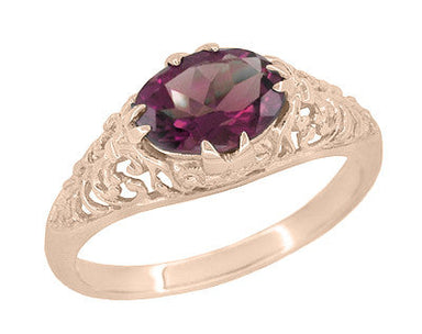 Antique Edwardian Filigree Rose Gold East West Oval Vintage Rhodolite Garnet Engagement Ring Replica - R799RRG