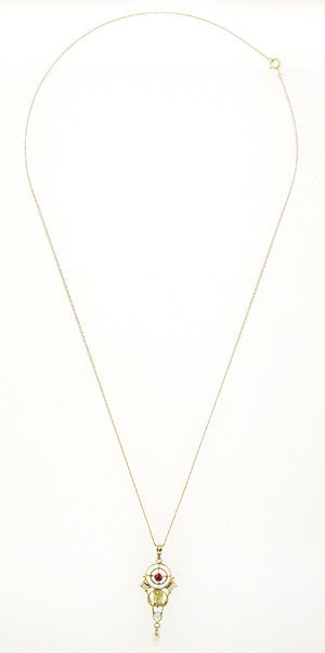 Antique Lavalier Pendant Necklace in 10 Karat Gold - Item: P119 - Image: 2