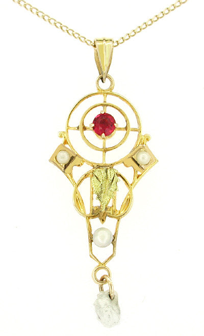 Antique Lavalier Pendant Necklace in 10 Karat Gold