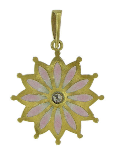 Plique A Jour Enameled Diamond Art Nouveau Pendant in 14 Karat Gold - alternate view
