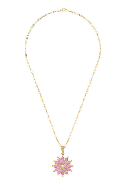 Antique 1910 Design Art Nouveau Plique a Jour Enamel Pendant Necklace with White Sapphire in Yellow Gold Vermeil over  Sterling Silver - Item: P121Y - Image: 3