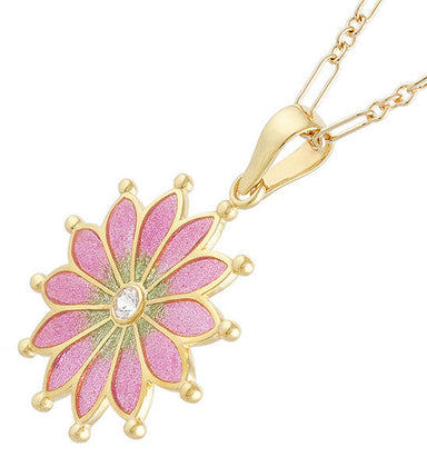 Antique 1910 Design Art Nouveau Plique a Jour Enamel Pendant Necklace with White Sapphire in Yellow Gold Vermeil over  Sterling Silver - alternate view