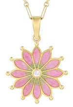 Antique 1910 Design Art Nouveau Plique a Jour Enamel Pendant Necklace with White Sapphire in Yellow Gold Vermeil over  Sterling Silver