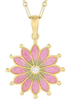 Antique 1910 Design Art Nouveau Plique a Jour Enamel Pendant Necklace with White Sapphire in Yellow Gold Vermeil over  Sterling Silver