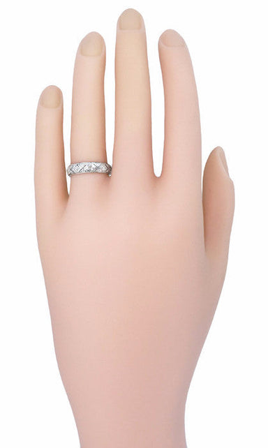 Art Deco Lisbon Antique Diamond Filigree Wedding Band in Platinum - Size 6 - alternate view