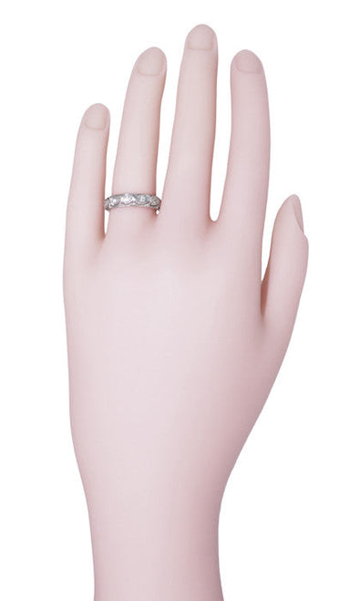 Platinum Art Deco Engraved Filigree Shields Vintage Diamond Wedding Ring - Size 6.75 - 5mm Wide - alternate view