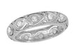 Platinum Art Deco Engraved Filigree Shields Vintage Diamond Wedding Ring - Size 6.75 - 5mm Wide
