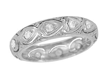 Platinum Art Deco Engraved Filigree Shields Vintage Diamond Wedding Ring - Size 6.75 - 5mm Wide