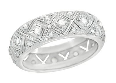 Art Deco Hopewell Vintage Platinum Filigree Diamond Wedding Band - Size 9