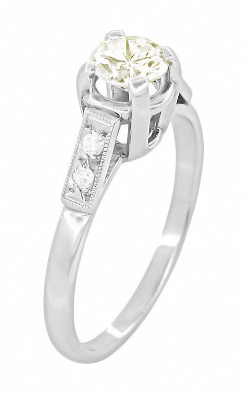 Comstock 0.45 Carat Faint Yellow Natural Diamond Vintage Engagement Ring in Platinum - Item: R1047 - Image: 2