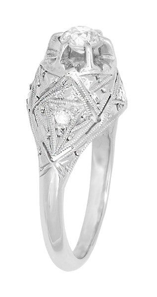 Side of Ridgebury Platinum Domed Old Mine Cut Diamond Vintage Engagement Ring - Hand Made One of A Kind Ring - R1048