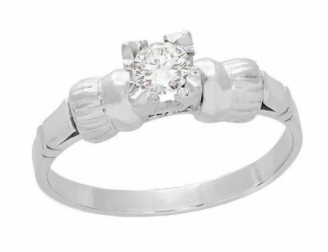 Retro Moderne Bows 1950's Vintage Solitaire Diamond Engagement Ring in Platinum | 0.33 Carat - Item: R1052 - Image: 2