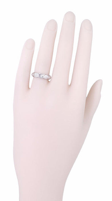 Art Deco Diamonds and Hearts Springdale Antique Engraved Wedding Band in Platinum - Size 5 - alternate view