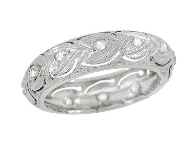 Art Deco Diamonds and Hearts Springdale Antique Engraved Wedding Band in Platinum - Size 5