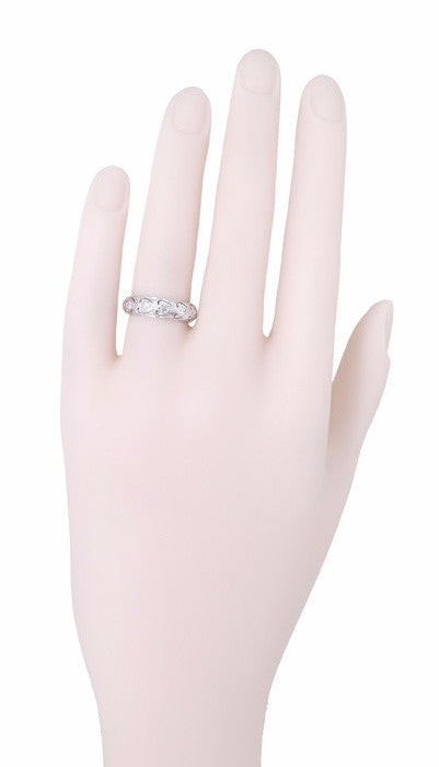 Art Deco Eastford Diamonds and Hearts Antique Wedding Band in Platinum - Size 5 1/2 - Item: R1070 - Image: 2