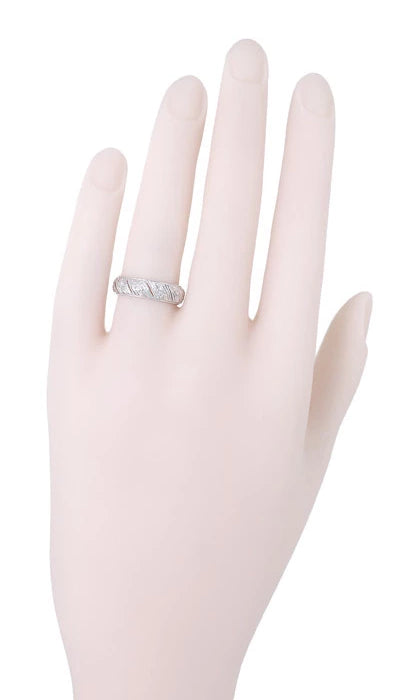 Art Deco Warran Antique Filigree Diamond Wedding Band in Platinum - Size 6 - Item: R1074 - Image: 2