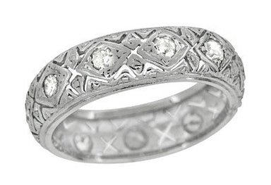 Knollwood Art Deco Wide Diamond Antique Wedding Band in Platinum - Size 6