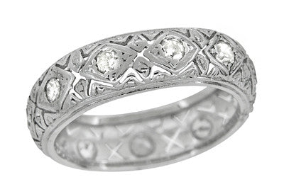 Knollwood Art Deco Wide Diamond Antique Wedding Band in Platinum - Size 6