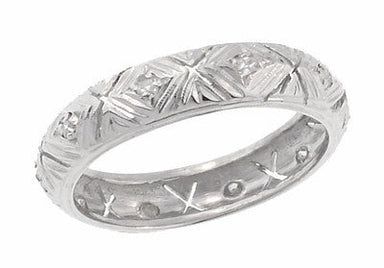 Deerfield Art Deco Antique Rose Cut Diamond Wedding Band in Platinum - Size 6 1/2
