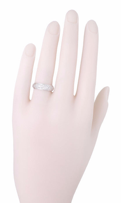Art Deco Torrington Engraved Filigree Antique Diamond Eternity Wedding Band in Platinum - Size 6 1/4 - Item: R1092 - Image: 2