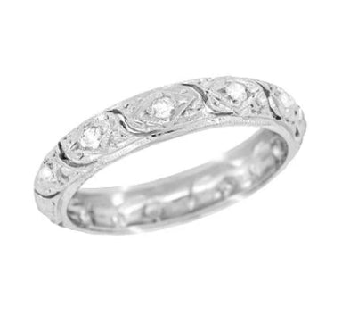 Art Deco Granby Antique Scrolls Platinum and Diamond Wedding Ring - Size 6 3/4
